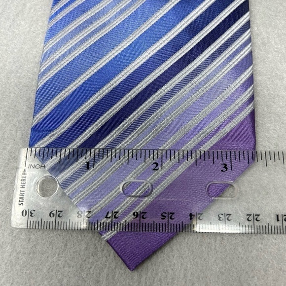 Kenneth Cole Tie Necktie Neckwear 58”L x 3.25”W Blue, Purple And White Striped - Picture 3 of 6